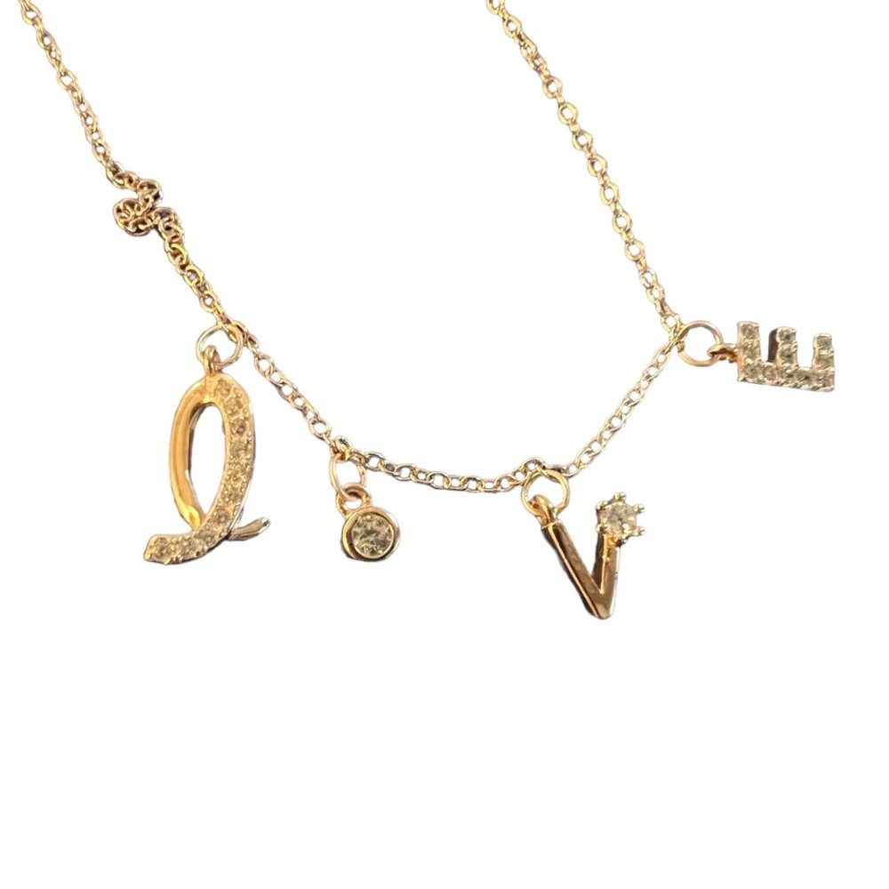US Jewelry House Sterling Silver Rose Gold Love Letter Charm Necklace Pink NWT